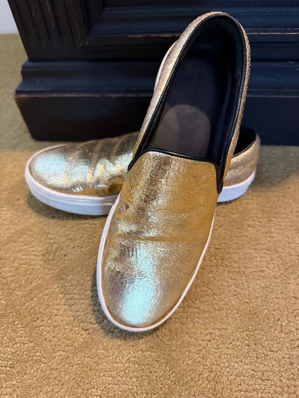 Celine Gold Cracked Leather Slip-On Sneakers